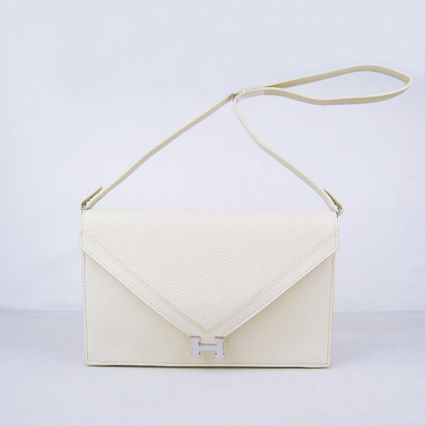 7A Hermes Togo Leather Messenger Bag Off-White With Silver Hardware H021 Replica
